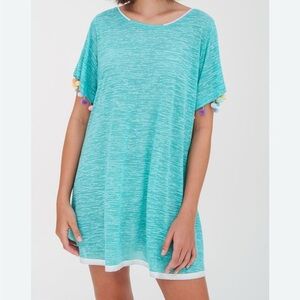 Pitusa Stephanie Gottlieb Teal Tunic Dress with colorful sleeves & trim